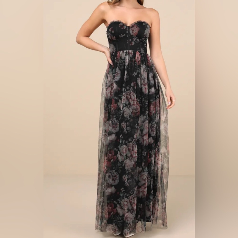 Lulu's Pink and Gray Spaghetti Strap Gown